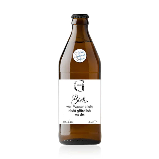 Bier mit Spruch. Bier weil Wasser nicht glücklich macht klein.