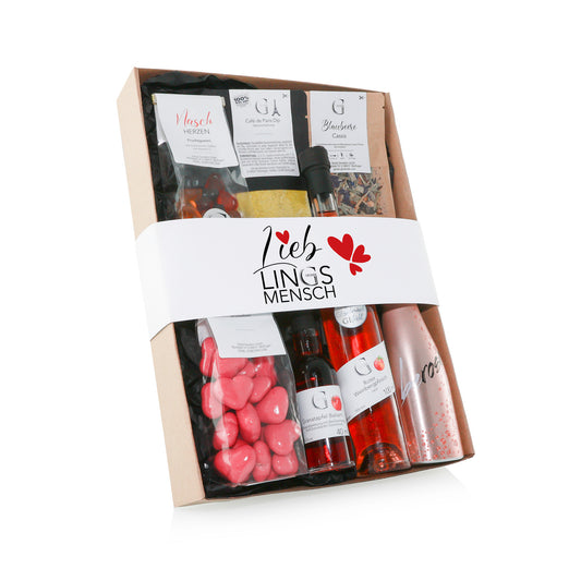 Lieblings Mensch Geschenkset von Genial Genießen mit Granatapfel Balsam, Dip Gewürz, Tee, Süßigkeiten und Feinkost in liebevoller Geschenkverpackung
