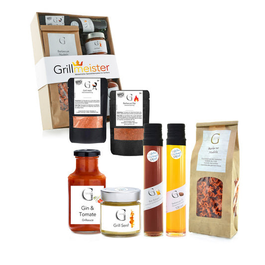 Grillmeister Geschenkbox von Genial Genießen mit Barbecue Öl, Grillgewürzen, Senf und Grillsauce für echte Grillfans